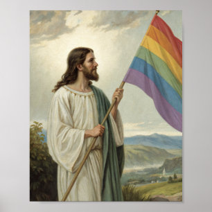Poster Jesus com a bandeira do orgulho