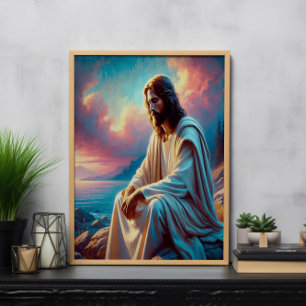 Poster Jesus Contemplação Ao Lado Das Águas Estáticas