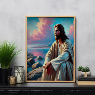 Poster Jesus Contemplando Ao Lado Da Costa Majestosa