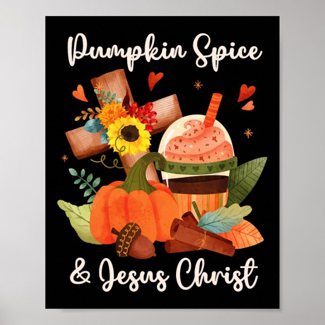 Poster Jesus Cristo e Pumpkin Spice outono Café (Frente)