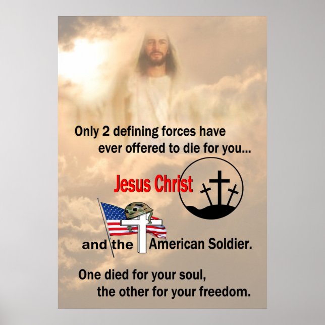 Póster Jesus Cristo e Soldado Americano de 24" X 33,6" ou (Frente)