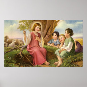 Póster Jesus Cristo Ensinando Crianças, Religião Vintag