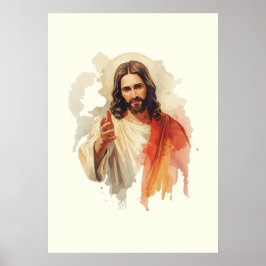 Poster Jesus Cristo Estendendo as Mãos pintura em aquarel