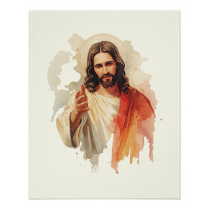 Póster Jesus Cristo Estendendo as Mãos pintura em aquarel