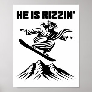 Poster Jesus Cristo Snowboard Snowboarding Rizzin' Neve C
