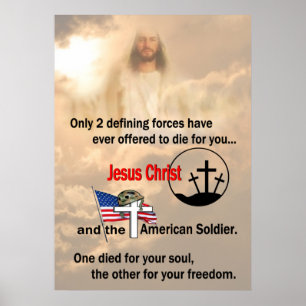 Póster Jesus Cristo & soldado americano 24" X 33,6" ou