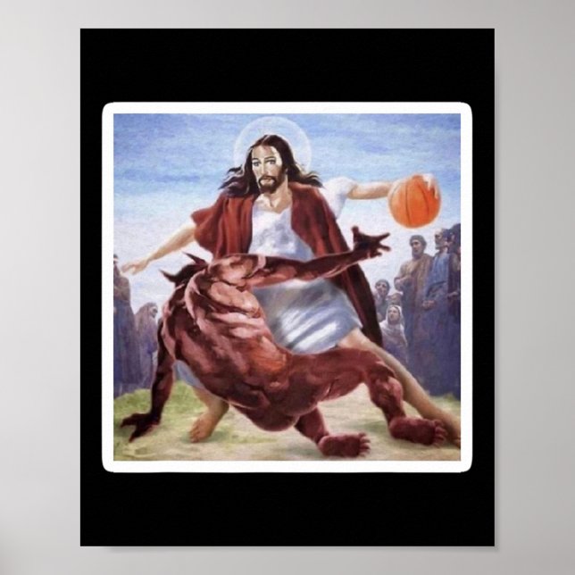 Poster Jesus cruzando o basquete de Satã (Frente)