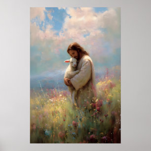 Poster Jesus Deixa Os 99 Jesus e Ovelha Perdida Wildflowe