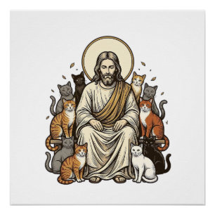 Póster Jesus e Gatos Vintage