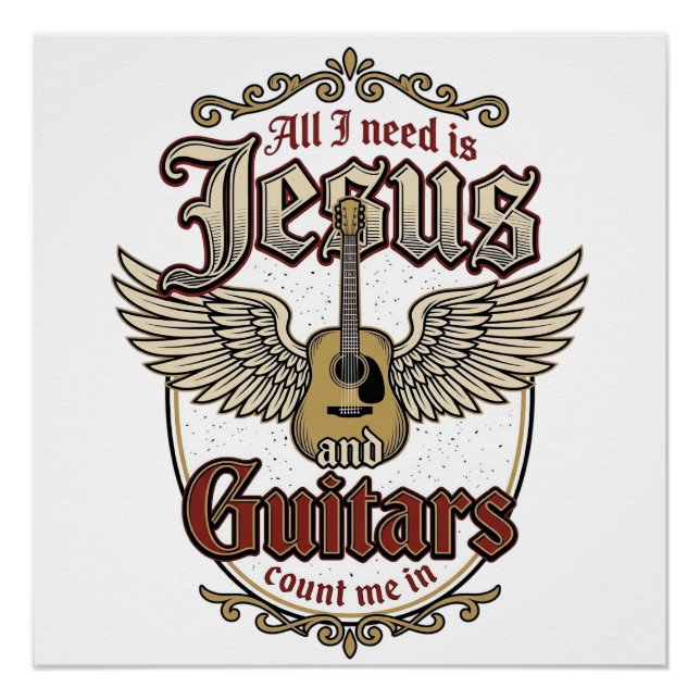 Póster Jesus e Guitarras Vintage Guitarra Cristã (Frente)
