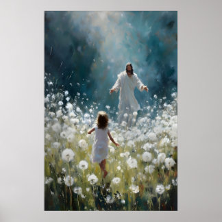 Poster Jesus e Menina no Campo de Dandelions