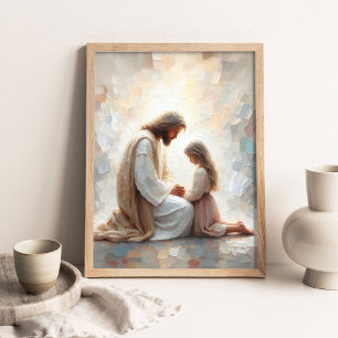 Poster Jesus e Menina Rezando, Arte Cristã Moderna