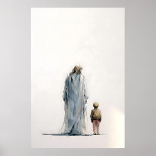 Poster Jesus e Menino – Aquarela Contemplativa