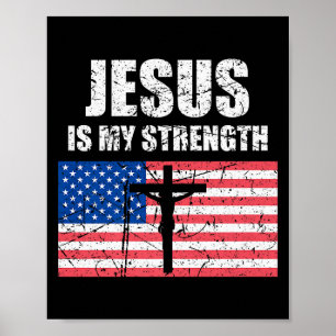 Poster Jesus É Minha Força Bandeira Dos EUA Arte De Cruz 