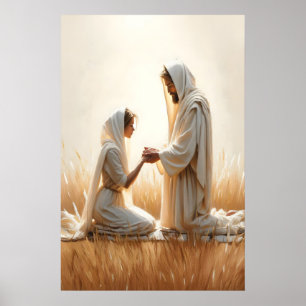 Poster Jesus e Mulher Ajoelhada Jesus e Mulher Cura