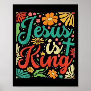 Poster Jesus é o rei Boho Flores Vintage Christian Gog R