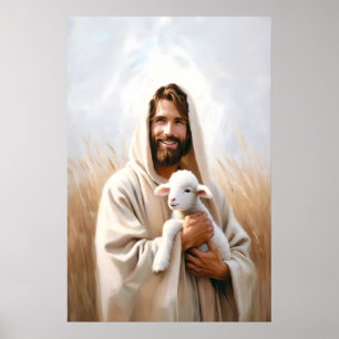 Poster Jesus e Ovelhas O Bom Pastor Jesus e Cordeiro
