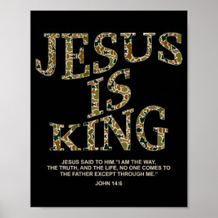 Poster Jesus É Rei Camuflagem Cruz Cristã Deus Fé Bíblia