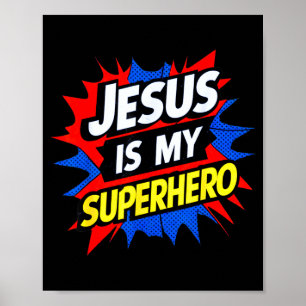 Poster Jesus é super-herói cristão deus religioso quadrin
