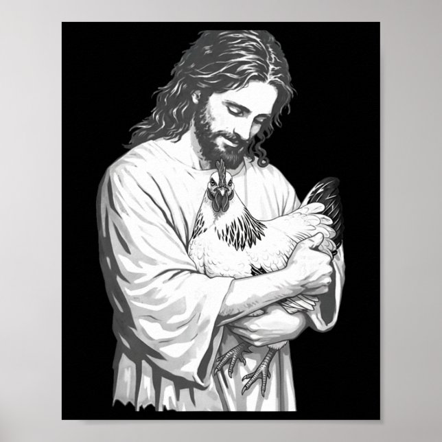 Poster Jesus Engraçado Segurando Frango Cristão Animal de (Frente)