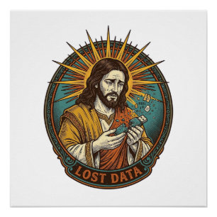 Póster Jesus Esmagou Pendrive Perdeu Dados Humor_1