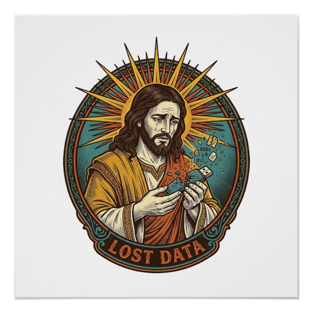 Póster Jesus Esmagou Pendrive Perdeu Dados Humor_1 (Frente)