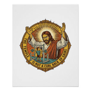 Póster Jesus Flexões de Bíceps Irritado no Rack de Agacha