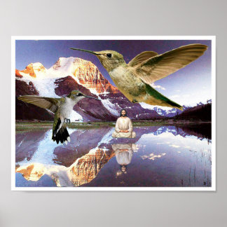 Poster Jesus flutuando sobre a água meditando sobre o lag