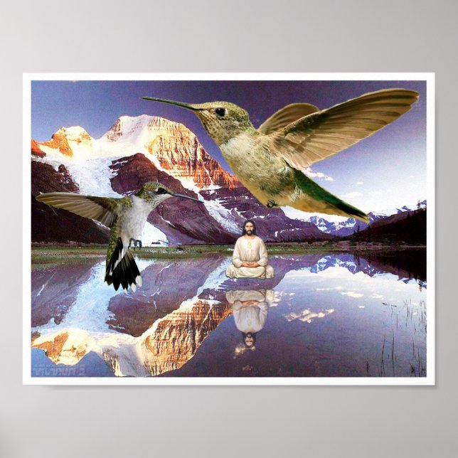 Poster Jesus flutuando sobre a água meditando sobre o lag (Frente)