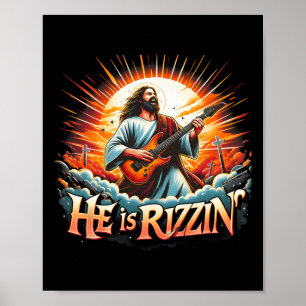 Poster Jesus Guitarrista Ele Está Rizzin Feliz Dia de Pás