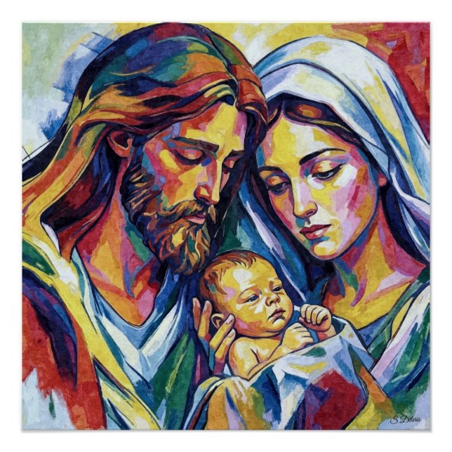 Póster Jésus Marie et Joseph huile expressionniste (Frente)