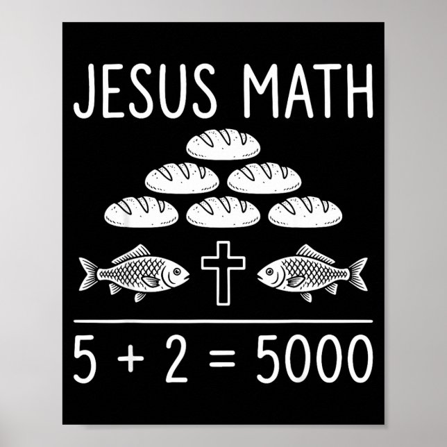 Poster Jesus matemática 2 peixes 5 pães alimenta os 5000  (Frente)