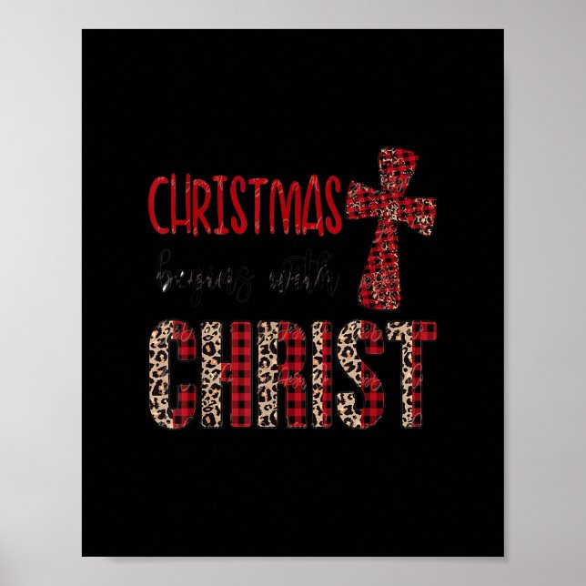 Poster Jesus Natal Começa com o Vermelho Leopardo Cristão (Frente)