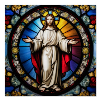 Póster Jesus no estilo de vidro manchado