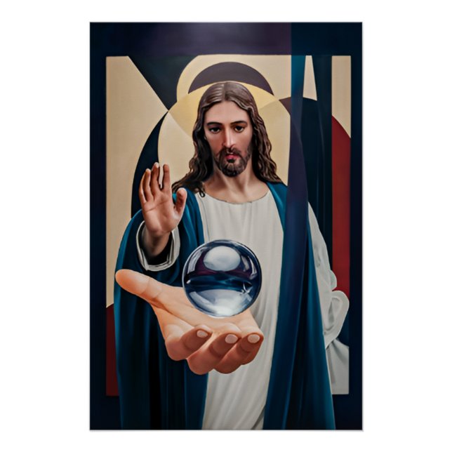 Póster Jesus no Muro Moderno da Elegância Neo-Cubista (Frente)