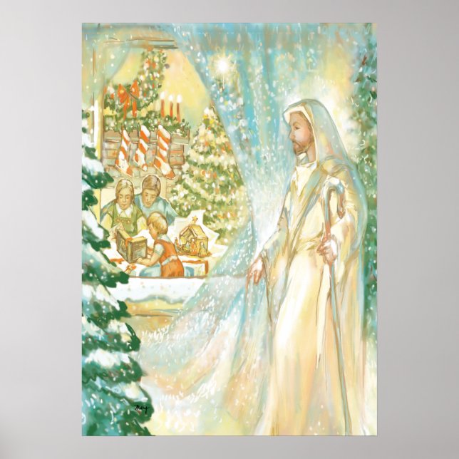 Poster Jesus no Natal Olhando através do Véu da Neve (Frente)