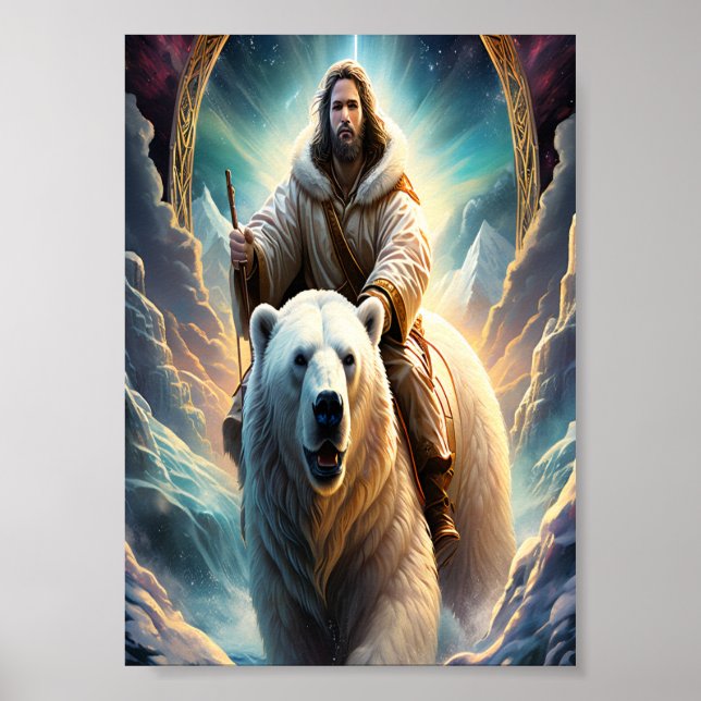 Poster Jesus num urso polar 5x7 (Frente)