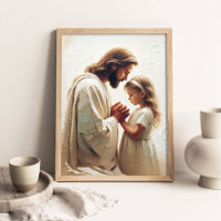 Jesus Orando com Menina, Pintura Cristã, Jesus