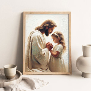 Poster Jesus Orando com Menina, Pintura Cristã, Jesus