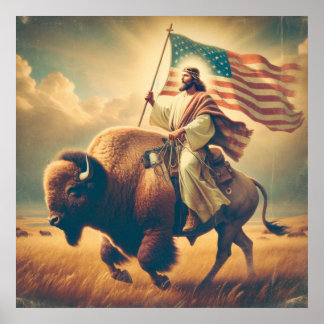 Poster Jesus Patriótico, Arte Cristã Bíblia Americana