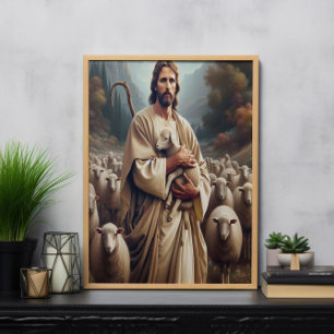 Poster Jesus Protegendo Sua Querida Ovelha
