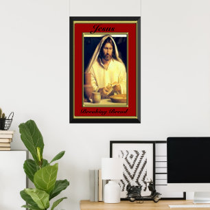 Póster Jesus que quebra o quadro do vermelho do pão