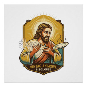 Póster Jesus queimou o dedo ao tirar o prato do kit do mi