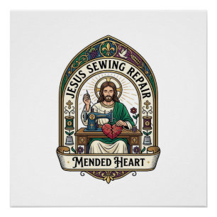 Póster Jesus Reparos de Costura Coração Remendado Jesus R