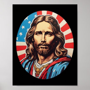 Poster Jesus Republicano – Arte Pop Ousada Com Bandeira A