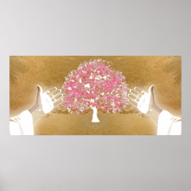 Poster Jesus Rosa Braços Abertos Pregos nas Mãos Árvore d (Frente)
