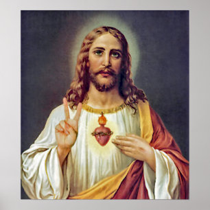 Póster Jesus Sagrado Cardíaco - Sinal de Paz
