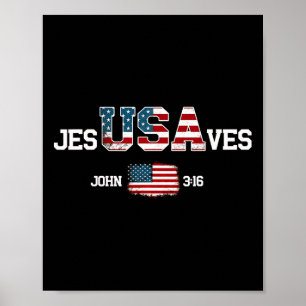 Poster Jesus Salva a Bandeira Americana dos EUA Patriótic
