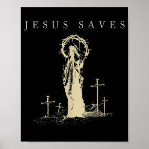 Poster Jesus Salva Fé Cristã Cruz Vintage Religioso