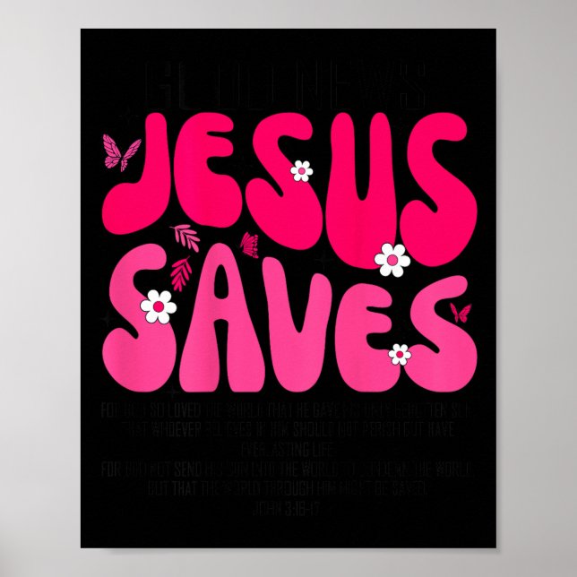 Poster Jesus Salva Versículo Bíblico Fé Cristã Religiosa  (Frente)